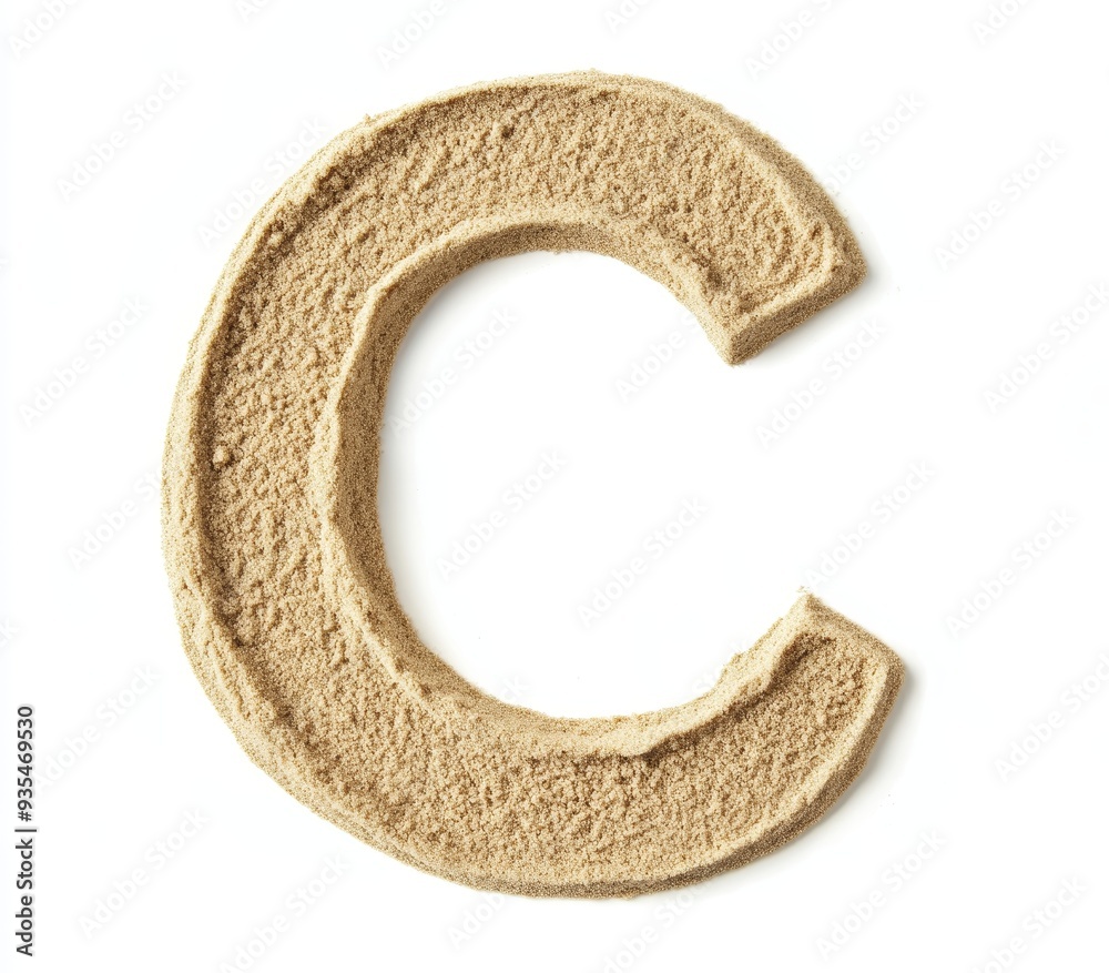 For clipping, the letter C in sand is isolated on white For clipping, the letter C in sand is isolated on white