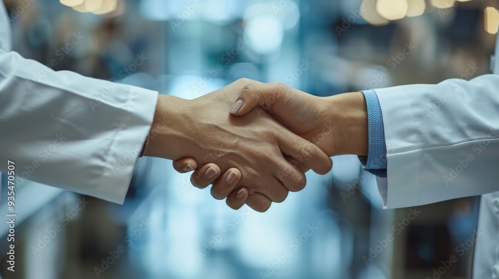 Two scientists shaking hands in a well-equipped laboratory. This image represents collaboration, partnership, and achievement in the field of science. Two scientists shaking hands in a well-equipped laboratory. This image represents collaboration, partnership, and achievement in the field of science.