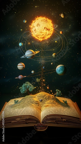 open book with solar system
