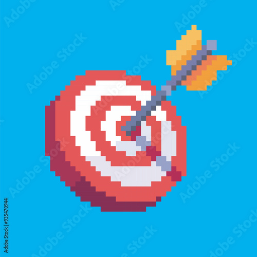 
archery target pixel art, vector illustration on isolated background.