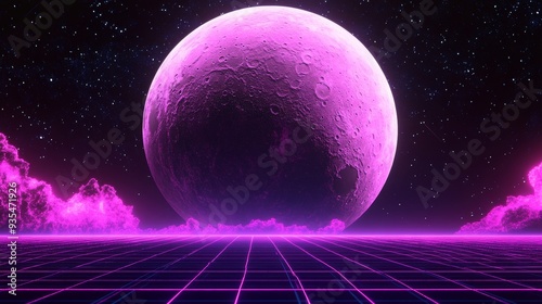 With a retro futuristic background featuring Jupiter, this is an abstract 3D illustration.