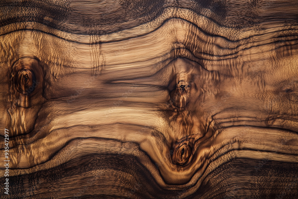 Naklejka premium Walnut Wood texture, Natural light warm color wood texture with unique grain patterns. Close up of a wooden surface background.