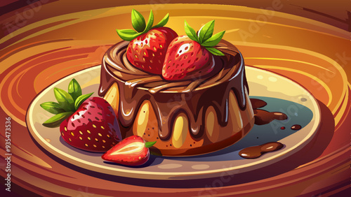 Gourmet strawberry chocolate fondant with a rich molten core and a fresh strawberry topping, ideal for luxury dessert menus