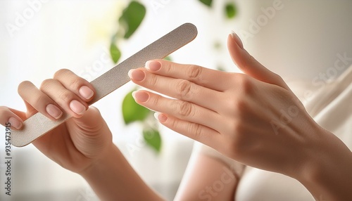 A woman using a nail file for her fingers
