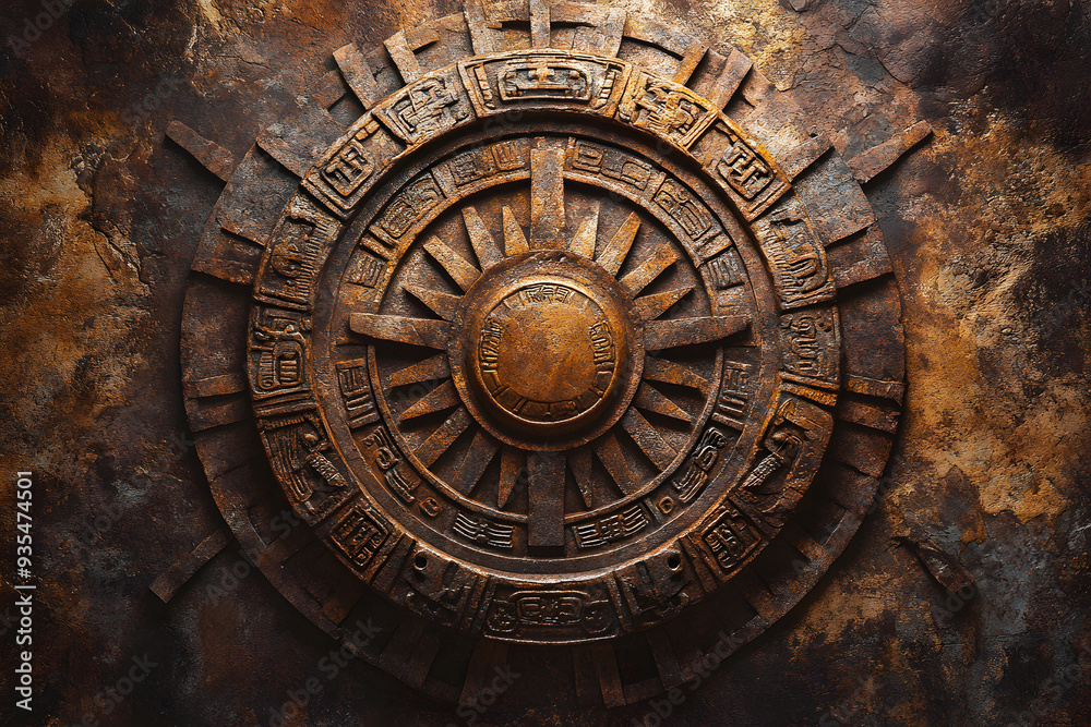 Ancient Aztec Mayan Calendar Stone Carving, Cultural Symbolism and Spiritual Heritage, Traditional Icon in Rustic Antique Style Ancient Aztec Mayan Calendar Stone Carving, Cultural Symbolism and Spiritual Heritage, Traditional Icon in Rustic Antique Style