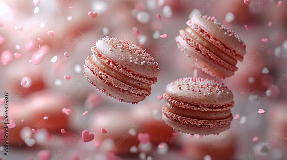 A macaron cake floating in the air, isolated on a white background, sweet cookies macaroons desserts. Generative AI. A macaron cake floating in the air, isolated on a white background, sweet cookies macaroons desserts. Generative AI.