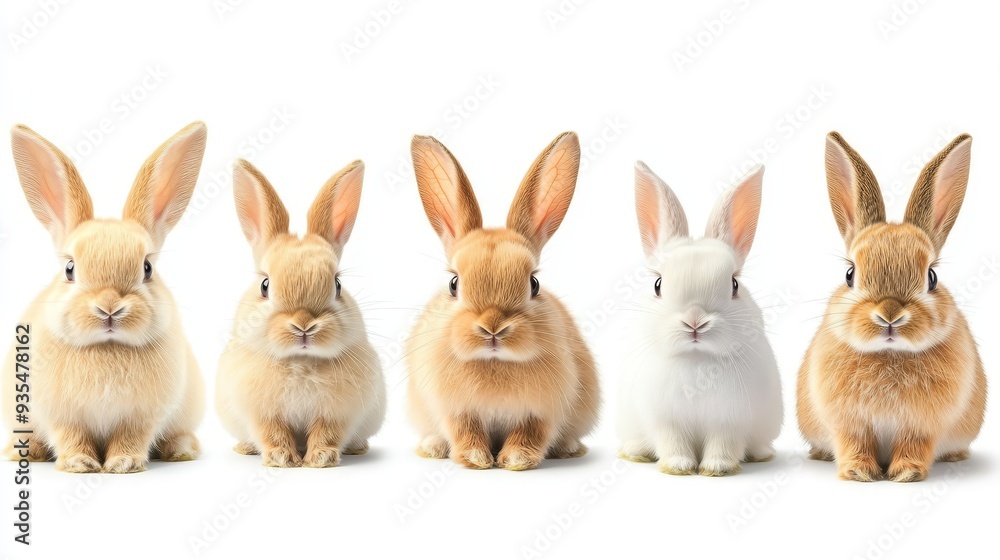 Cute Fluffy Rabbits Sitting in a Row Cute Fluffy Rabbits Sitting in a Row