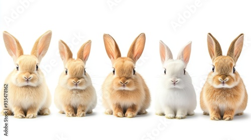 Cute Fluffy Rabbits Sitting in a Row