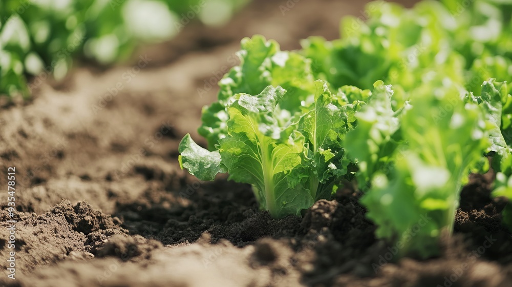 Close up of, lettuce and gardening plants for farming, agriculture and growth in nature, sand and sustainable field. Background, soil, sustainability, leaf vegetables, and greenhouse ecology Close up of, lettuce and gardening plants for farming, agriculture and growth in nature, sand and sustainable field. Background, soil, sustainability, leaf vegetables, and greenhouse ecology