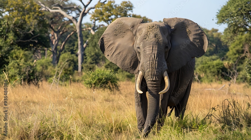 Obraz premium Large elephant in a public beautiful nature area