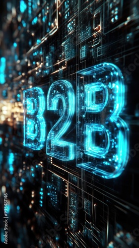 Futuristic B2B Technology Concept with Digital Networks and Vibrant Blue Glow