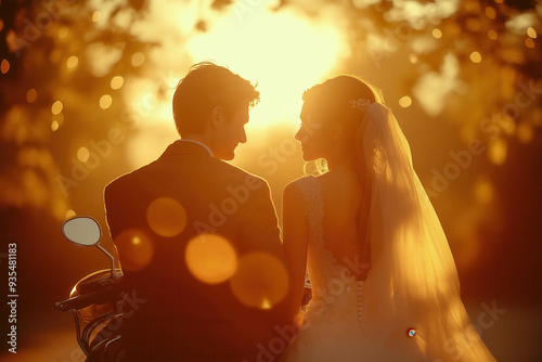 Bride And Groon On Motorcyc...