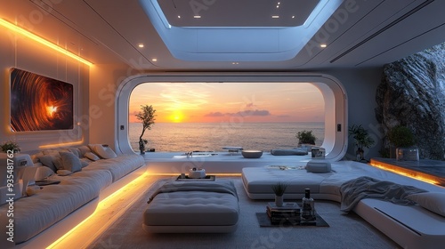Modern Living Room with Stunning Sunset View