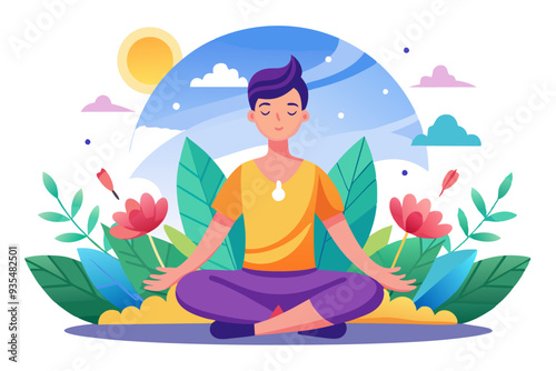Man Meditating in a Serene Natural Setting