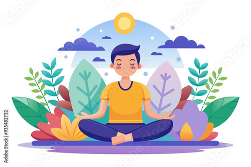 Man Meditating in a Peaceful Nature Scene