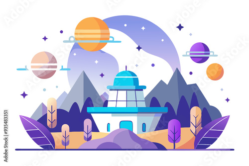 Futuristic Building on an Alien Planet with a Purple Sky