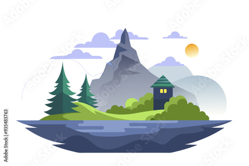 A Small Cabin Nestled in a Mountainous Landscape