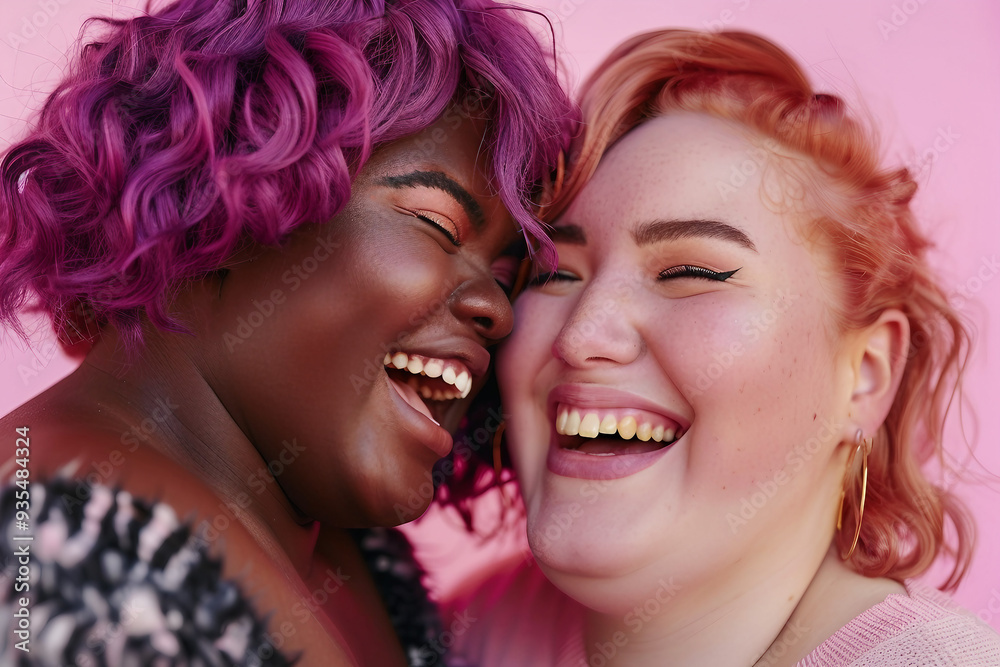 Obraz premium Body positivity happy cute smiling plus size model ai generative