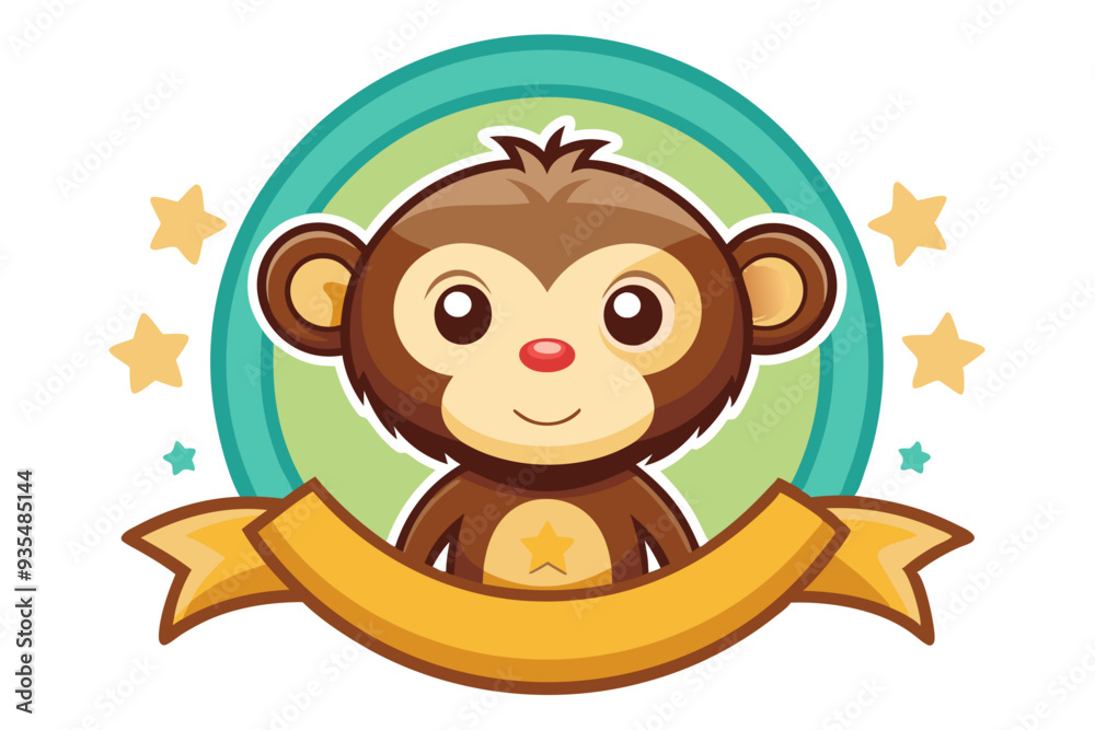 Fototapeta premium Cartoon Monkey with a Star and Ribbon