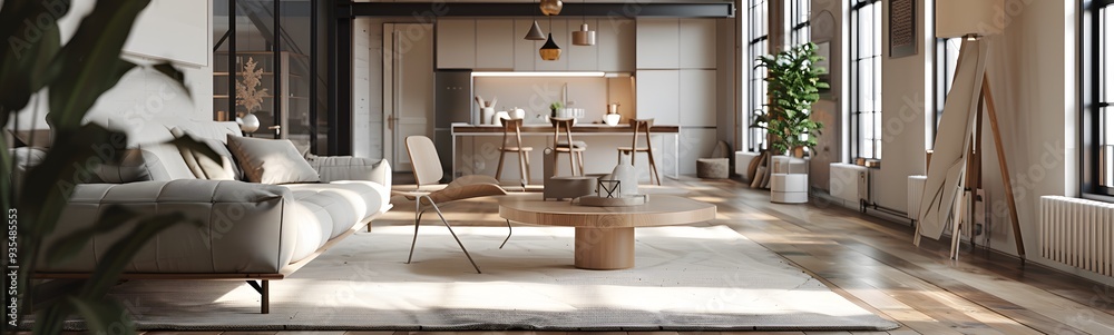 scandinavian loft apartment. 3d rendering. 