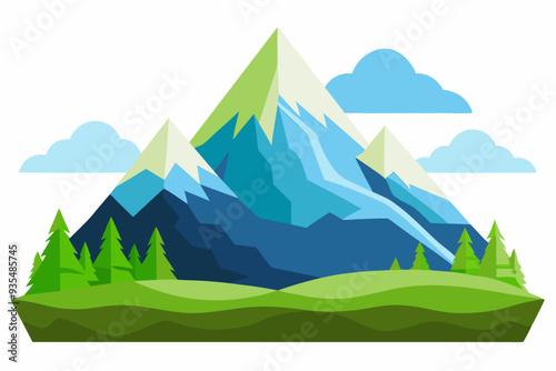 Mountain Range with Snowy Peaks and a Forest at its Base