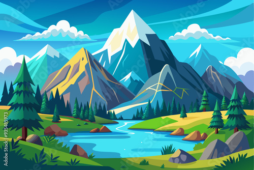 Serene Mountain Valley with River and Forest