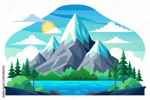 Mountainous Landscape with a Lake and Forest