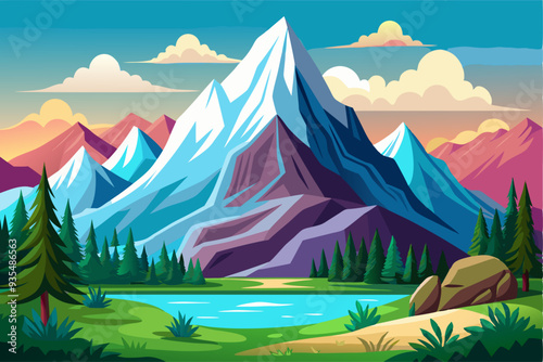 Mountainous Landscape with a Lake and Forest
