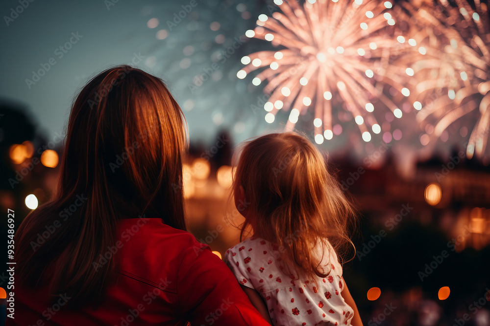 AI generated rear view photo of happy mother and child enjoying view AI generated rear view photo of happy mother and child enjoying view