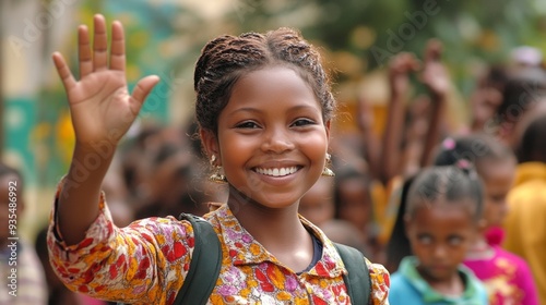 Young African Girl Waving