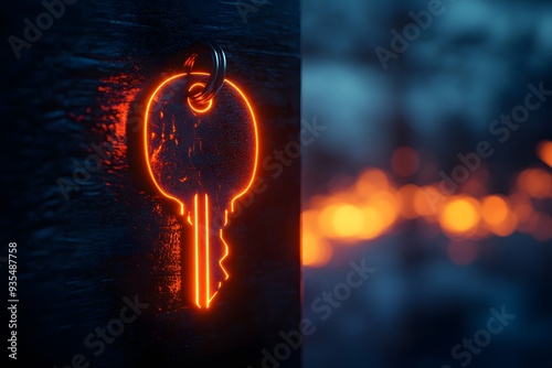 The Burning Key: An ethereal key made of fire hangs on a charred wooden post, set against a fiery, apocalyptic backdrop. 