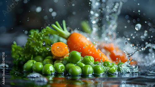 Fototapeta Naklejka Na Ścianę i Meble -  fruits and vegetables splashing in a graphic advertising background.