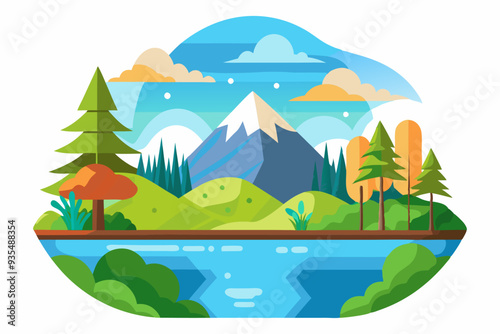A Scenic Mountain Landscape with a Lake and Lush Green Foliage