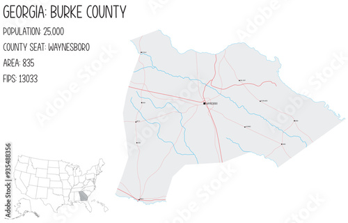Large and detailed map of Burke County in Georgia, USA.