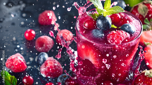 fruits and vegetables splashing in a graphic advertising background.