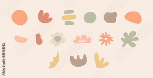 Minimalist botanical art with modern abstract illustration in vector design, featuring floral shapes and tropical elements set with creative nature-inspired patterns and textured backgrounds.