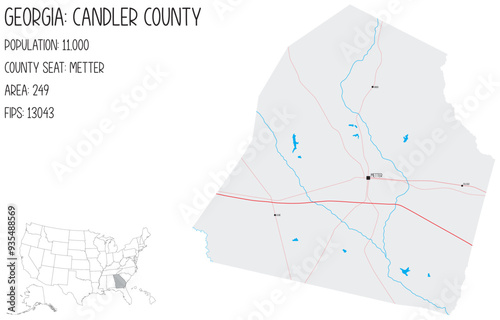 Large and detailed map of Candler County in Georgia, USA.