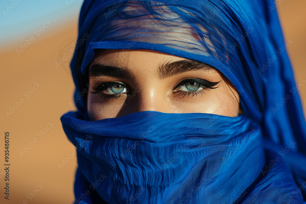 Fototapeta premium Visiting beautiful mysterious arabian country sandy hot climate desert traveling relaxing on nature, Generative AI picture