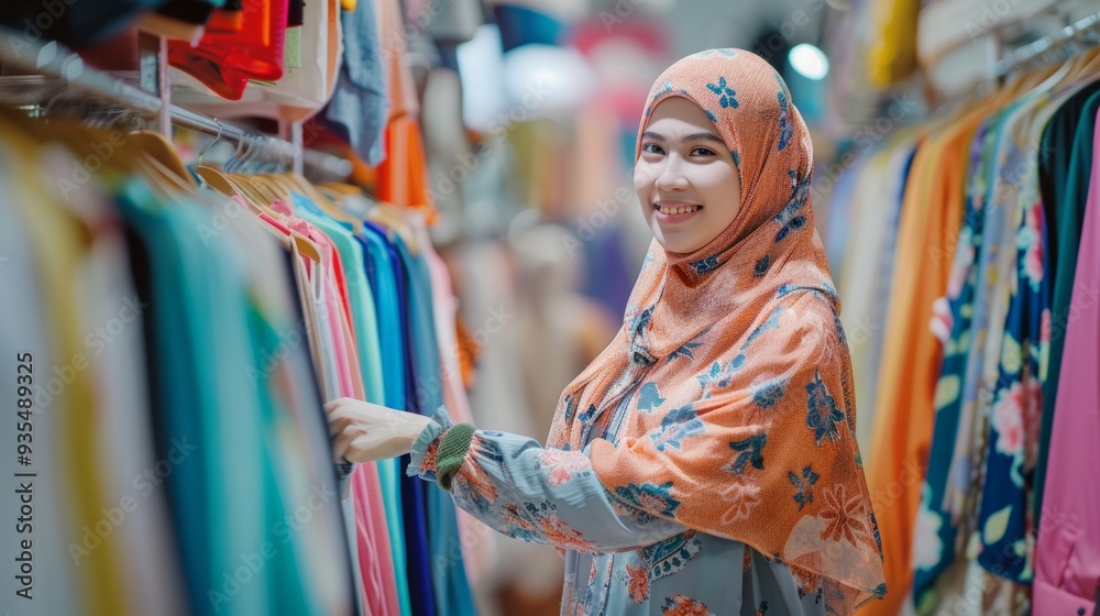 Obraz premium asian muslim woman shopping new clothes