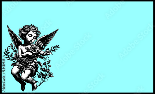 Cherub with wings isolated on white, vector art, ready for card or invitation, save the date party. valentine's day