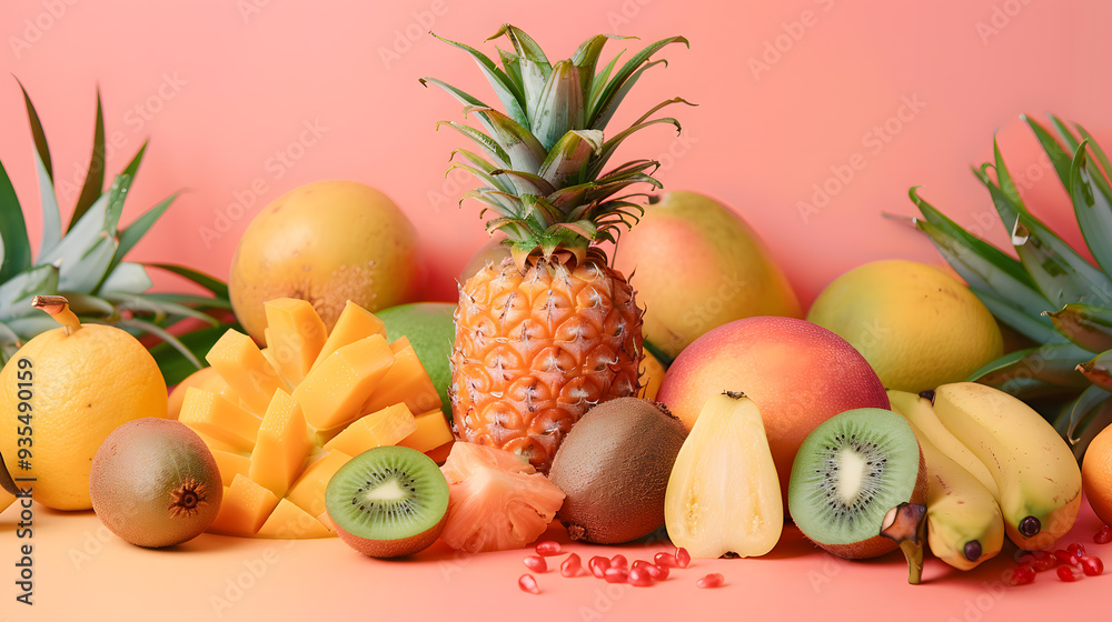 fruits and vegetables splashing in a graphic advertising background. fruits and vegetables splashing in a graphic advertising background.