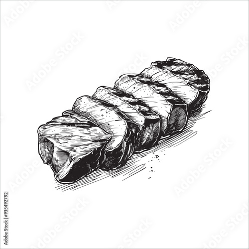 Steak slice vector design isolated on white background - black and white illustration sirloin slice
