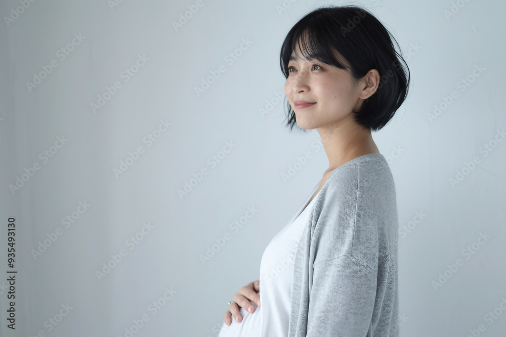 Portrait of beautiful pregnant woman touching belly generative AI Portrait of beautiful pregnant woman touching belly generative AI
