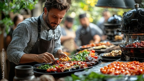 Chef Preparing Gourmet Food at Outdoor Grill