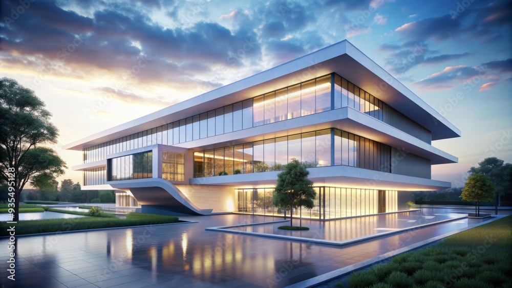 Fototapeta premium minimalist futuristic architecture learning institution background concept sleek modern mood monochromatic high contrast style low key minimal lighting pastel colors