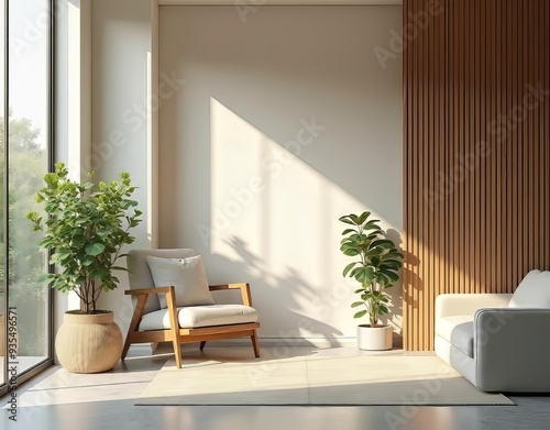 - Tranquil office ambiance: Serene, minimalist, soft lighting, muted colors, natural elements