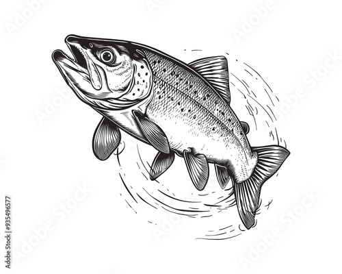 Trout vector design isolated on white background - black and white illustration trout 