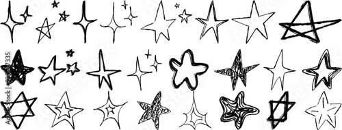 Star Doodles Collection in Various Artistic Styles, Featuring Abstract and Sketchy Star Shapes, Perfect for Creative Projects, Designs, and Decorative Illustrations