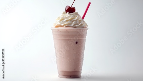 Strawberry Milkshake with Whipped Cream and Cherry.