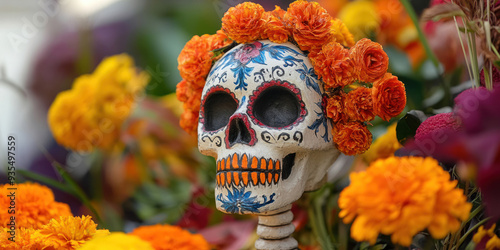 skull and flowers